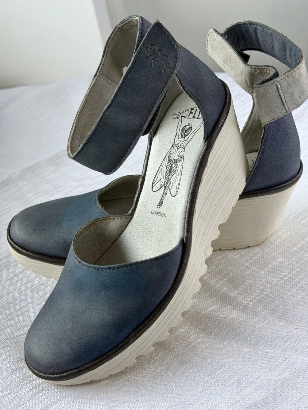 Fly London Leather Wedge Shoes Blue Gray EU 39 / US 8.5-9
